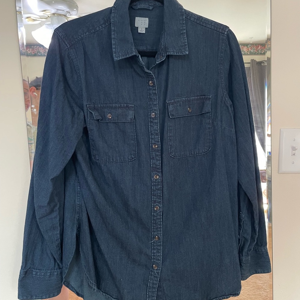 Women’s Oversized Dark Denim Button-Up Shirt